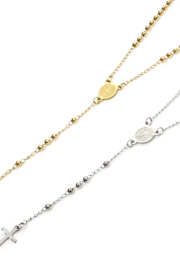 Kjede med korsanheng og perler – rustfritt stål